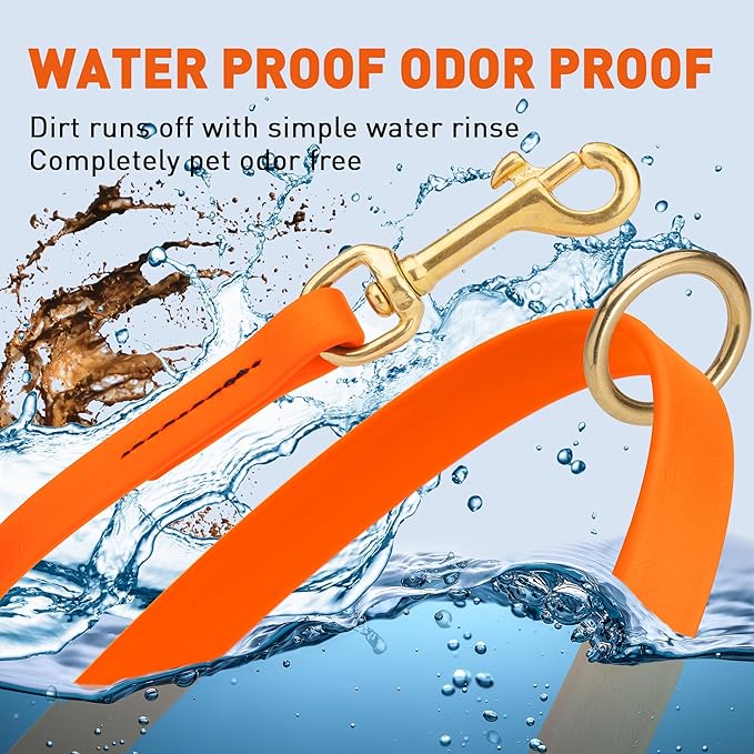 Viper Biothane K9 Working Dog Leash Waterproof Lead for Tracking Training Schutzhund Odor-Proof Long Line with Solid Brass Snap for Puppy Medium and Large Dogs 6ft, Hunter Orange