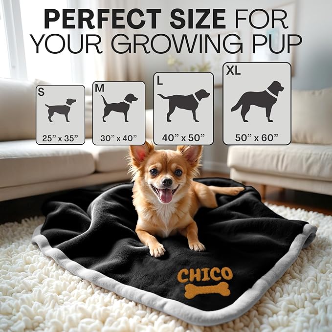 Personalized Puppy Blanket – Custom Embroidered Dog Blanket with Name & Birth Date – Soft New Puppy Gift – Keepsake for Dog Lovers, Pup Moms & New Pet Owners - Black
