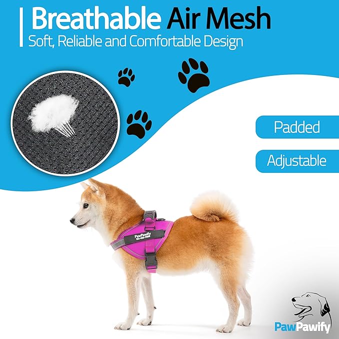 PawPawify Custom No Pull Dog Harness with Name and Phone Number, Heavy Duty Personalized Pet Vest to Prevent Tugging, Pulling, or Choking, Training and Walking (New Pink, XS (5-9LBS))