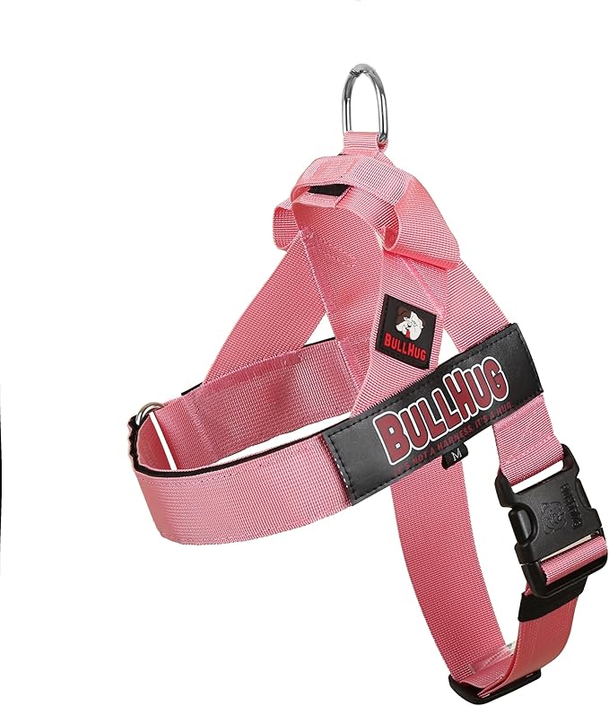 BULLHUG Adjustable Dog Harness– No Pull, No Choke – for English Bulldogs, French Bulldogs, Pugs & Broad-Chested Breeds – Easy, Safe Walks (Baby Pink, Medium)