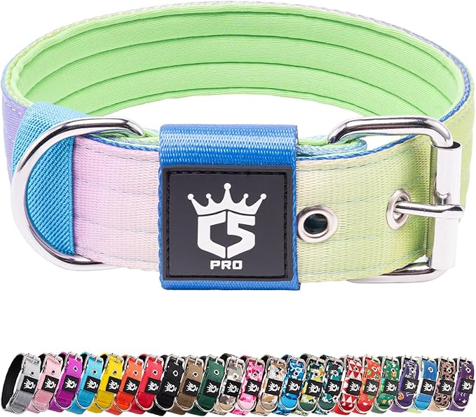 TSPRO Tactical Dog Collar 1.5 Inch Wide Thick Dog Collars with Heavy Duty Metal Buckle, Durable, Strong, Adjustable for Medium to Large Dogs (Rainbow M)