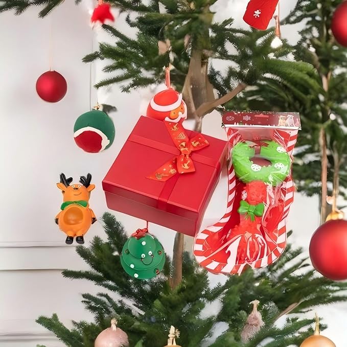 Christmas Dog Chew Toys Set Dog Gift Toy with Christmas Stocking or Xmas Gift Box Dog Toys for Aggressive Chewers (Christmas Sock Type 6)