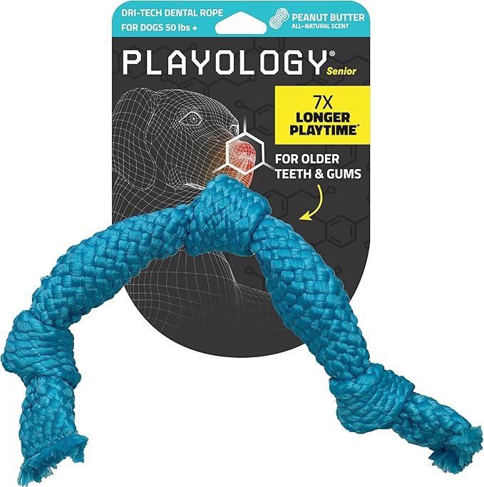 Playology Dog Toys | Dri-Tech Dental Rope Toy for Dogs - Gentle on Teeth | Jumbo Peanut Butter Scented Toy - Easy to Clean and Made from Non Toxic Materials