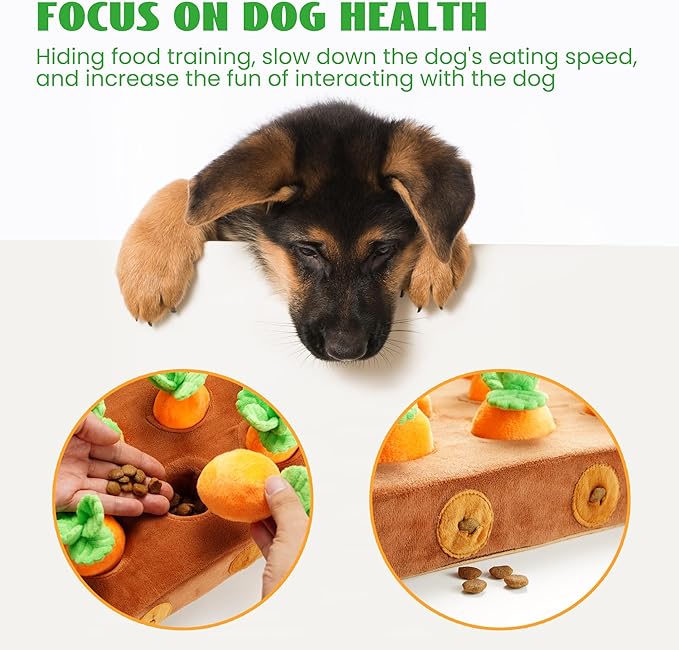 Nocciola Enrichment Carrot Dog Toys, 12PC Carrots & Farm Snuffle Mat for Hide and Seek Snuffle Toys for Small and Medium Dogs, Easter Dog Toy