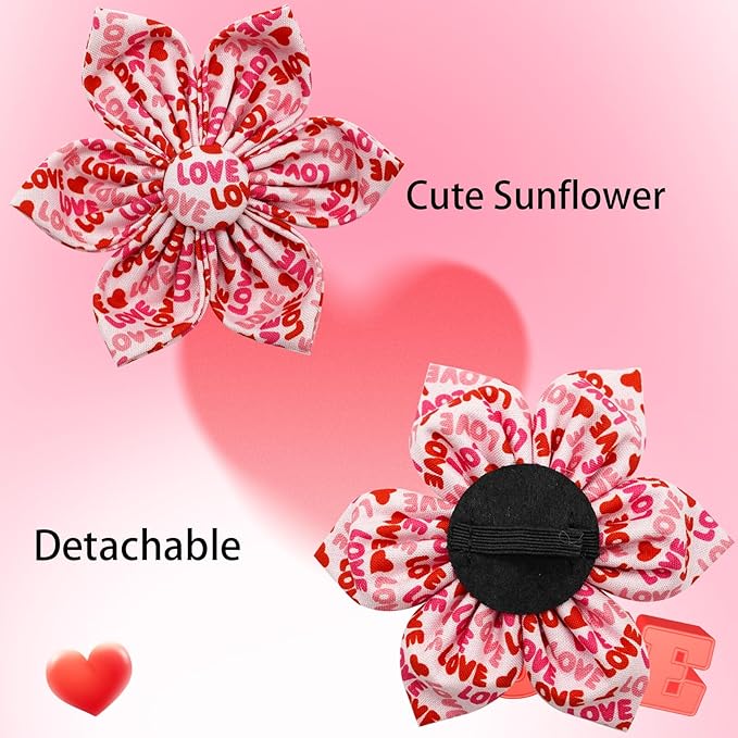Elegant little tail Valentine's Day Dog Collar, Valentine's Day Dog Collar with Flower, Heart Dog Collar Cute Girl or Boy Dog Collar Flower Pet Gift Adjustable Dog Collar for Small Dogs
