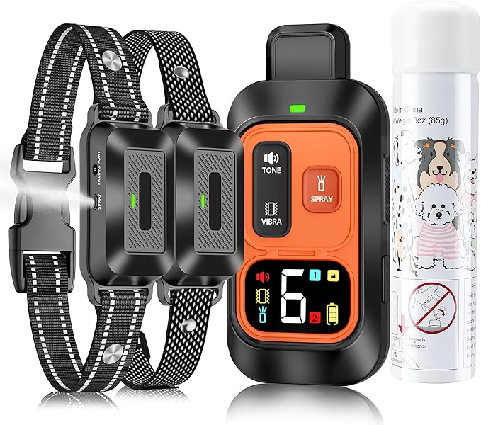Citronella Dog Training Collar [2*Bark Collar] 1000FT Citronella Dog Bark Collar with Remote Innovative with Beep/Spray/Vibration 1-6 Levels for All Breeds 4 Training Modes Citronella Collar