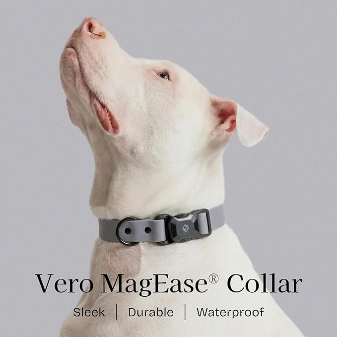 2026 New Edition, Fei & Eve PVC MagEase Dog Collar - Patented Magnetic Buckles | Fur-Safe | 450LB Escape-Proof | Adjustable Fit | Small (Twilight Gray)