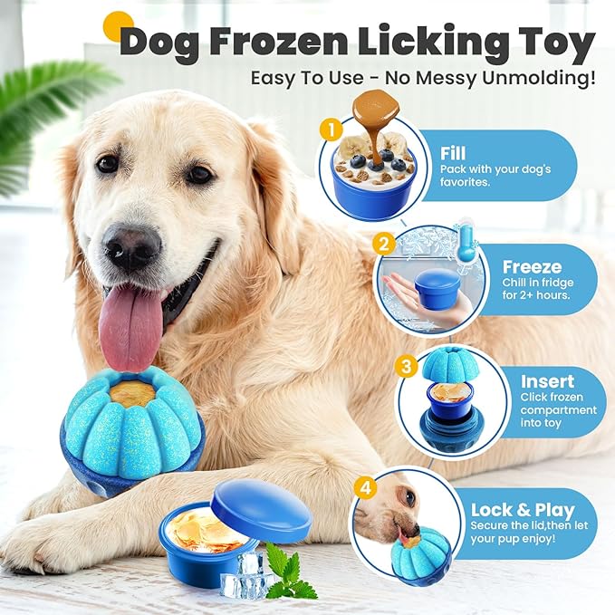 Frozen Dog Treat Toys to Keep Them Busy,Interactive Puzzle Treat Dispensing Dog Toys Ball,Frozen - Licking - Slow Feeder - Cognitive Dogs Enrichment Toy,Durable Small Medium Large Dogs Chew Toy