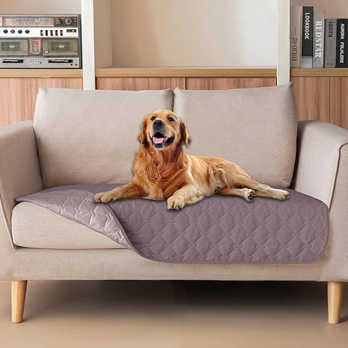 gogobunny 100% Double Sided Waterproof Dog Blanket Soft Pet Bed Cover Reversible Protect Furniture Couch Sofa Car for Puppy Large Dog Cat (Dark Sea Fog/Light Sea Fog, 32x53 Inch (Pack of 1))