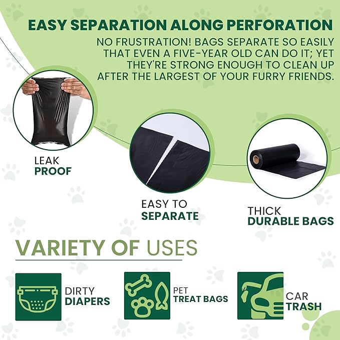 Large, Strong, Leak-proof Dog Waste Bags - 800 Count, 15 Pound Capacity, Opaque, Black Color, Ideal for Indoors and Outdoors