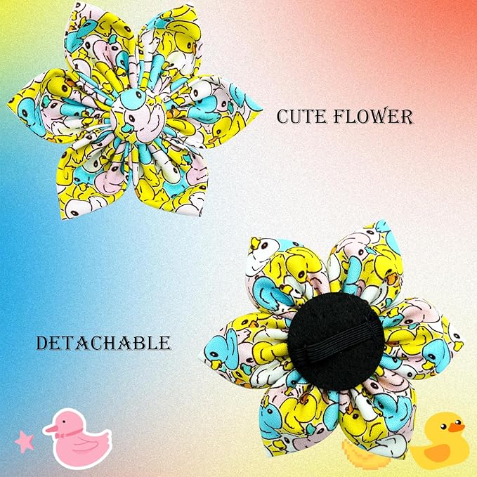 Elegant little tail Dog Collar- Cute Duck Dog Collar with Flower for Small Dogs, Female Adjustable Cotton Summer Pet Flower Puppy Collars for Small Medium Large Dogs