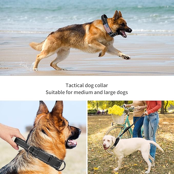 Annchwool Tactical Dog Collar for Medium and Large Dog,Adjustable Military Dog Collar with Soft Padded Handle,Heavy Duty Double Buckle Design(Black,XL)