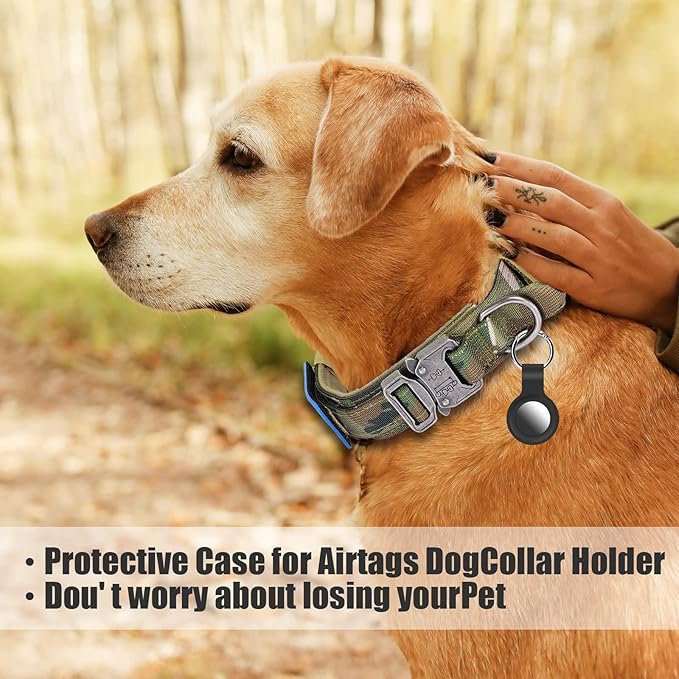 Tactical Military Dog Collar - Adjustable Nylon, Heavy Duty Metal Buckle With Handle for Training, With Patches (Camo, L)