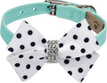Susan Lanci Designs Ultrasuede Premium Dog Collar with Nouveau Bow, Tiifi Blue, X-Small