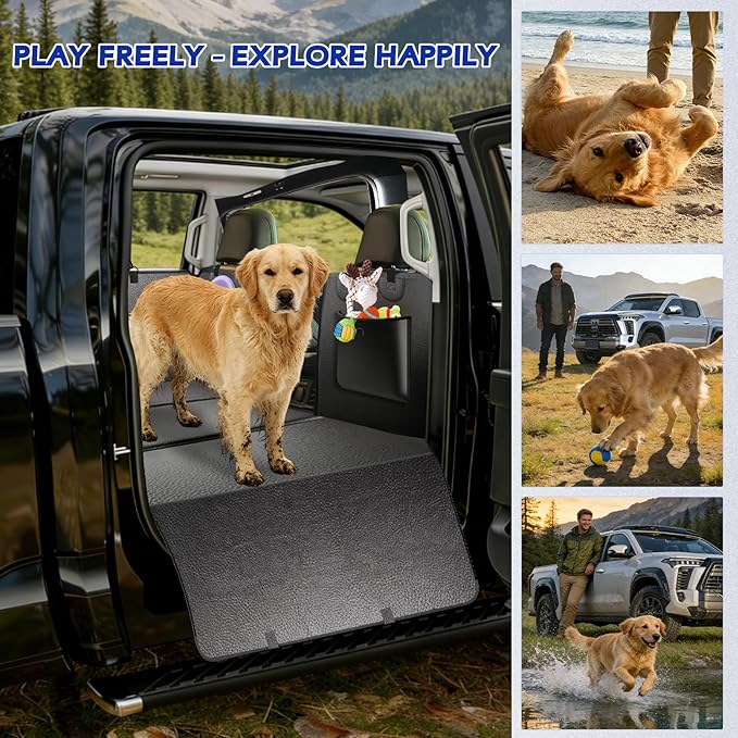 AIREDOULER Truck Dog Seat Cover Back Seat, Hard Bottom Dog Hammock for Car 1.2" Comfort Soft Foam, Waterproof XL Large Pet Extender Bed Supports 560lbs, Durable Platform Protector Full Size Crew Cab