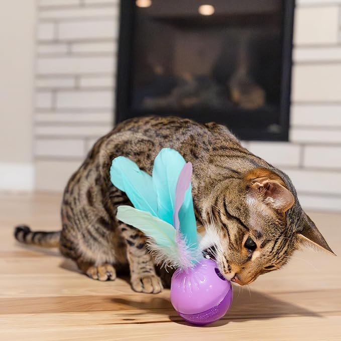 Catstages Feather Treat Stuffer Cat Toy – Interactive Cat Toy with Catnip for Treat Dispensing & Mental Stimulation, Purple