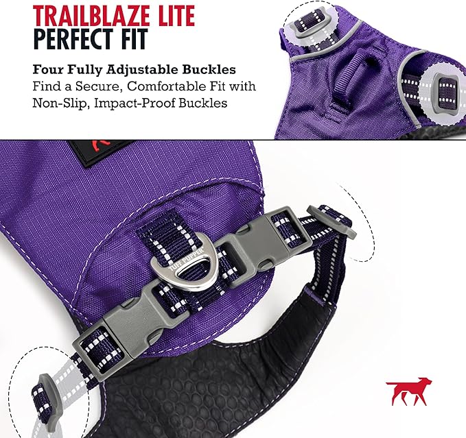 Tuff Pupper All-Day Wear Dog Harness | for Walking, Trail Running, Hiking | Front & Back Leash Clips | Reflective Trim | Easy On/Off Buckles | Lightweight Breathable | No Pull Design (L/XL, Purple)