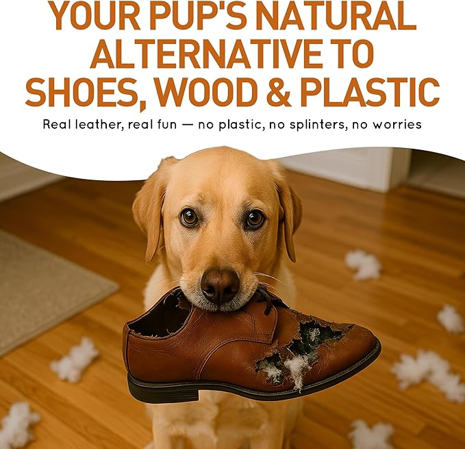 Wildfang® Leather Dog Toy, Medium– Soft Dog Toy & Dog Chew Toy for Gentle Chewer, Puppies & Senior Dogs with Sensitive Teeth – Non-Toxic, Stuffless Leather Bone, 5 mm for Dog Over 22-33 lbs, Pack of 3