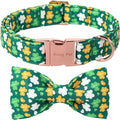 ARING PET St Patrick's Day Dog Collar, Cute Green Clovers Adjustable Shamrock Bowtie Pet Collar for Small Medium Large Girl Boy Dogs-M