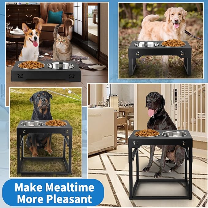 Elevated Dog Bowls, Adjustable Stainless Steel Bowls for Large, X/XL, Medium, Small Sized Dogs, Nonslip, 2 in 1