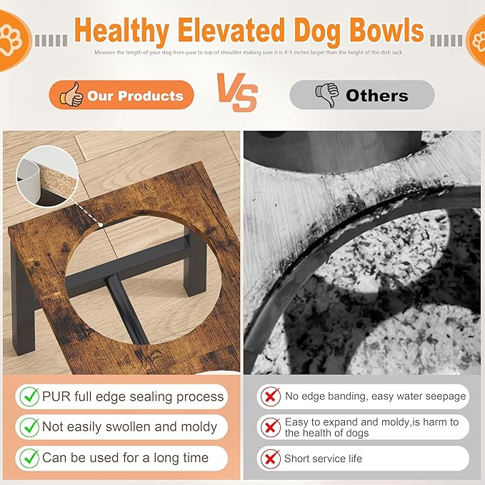 Piskyet Large Elevated Dog Bowls, Metal Raised Dog Bowl Stand with 304 Stainless Steel Bowls (7.5 Cups - 55oz), Non-Slip Tall Stand for Large Breed Dogs