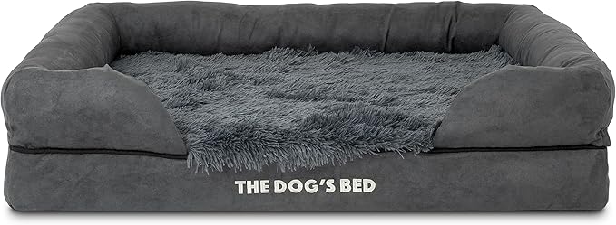 The Dog’s Bed Orthopedic Memory Foam Dog Bed with Bolsters, Fur Fabric, Grey Fur, Large