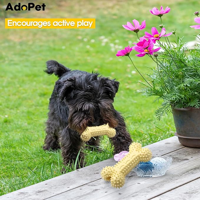 Dog Chew Toy Bone – Durable Rubber Teeth Cleaning Toy with Spikes, Interactive Molar Toy for Puppies & Small Dogs, Yellow