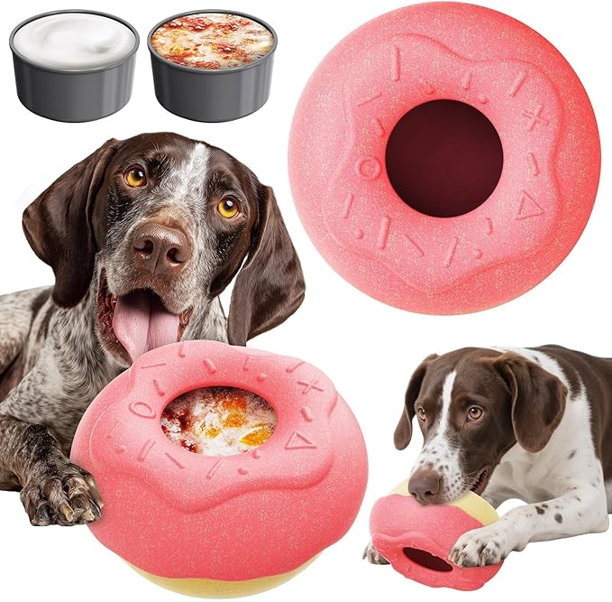 Dog Toys for Aggressive Chewers, Dog Enrichment Toys, Anxiety Relief for Dogs Toy, Indestructible Frozen Treat Toy for Large Dogs Peanut Butter Frozen Treats Reduces Anxiety, Donut