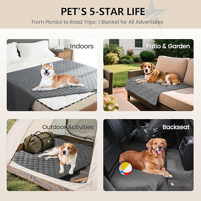 gogobunny 3X Stronger Waterproof Pet Blanket, Scratch Proof Furniture Protector for Dogs Cats, Reversible Cover 82x102 Inch, Dark Grey