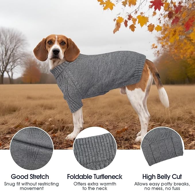 IECOii Dog Sweaters For Medium Dogs Girl Boy,Holiday Knit Doggy Sweatshirt with Sleeve,Turtleneck Thick Warm Dog Sweaters for Winter,Pullover Knitwear for French Bulldog,Boston Terrier (Light Grey, L)