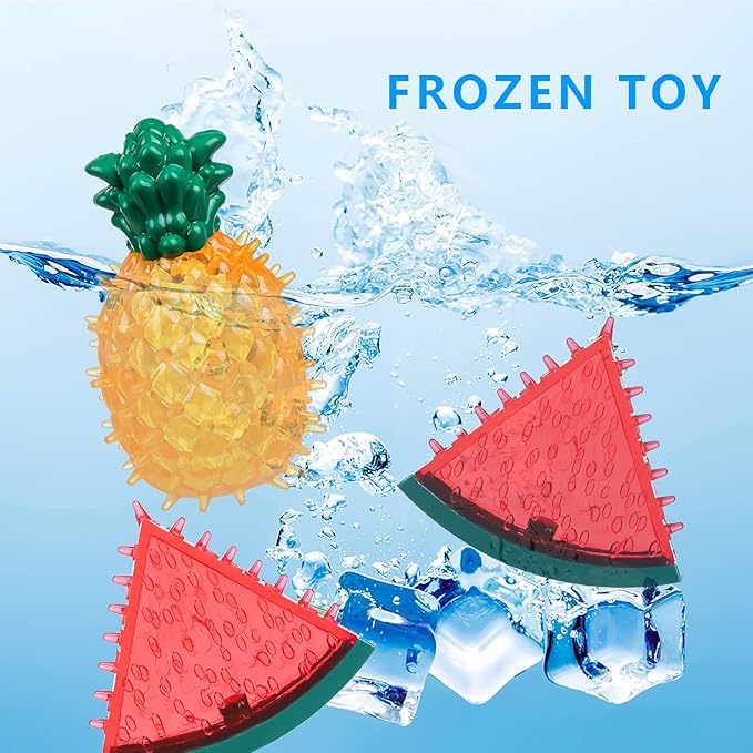 HomeSoGood 2pcs Dog Cooling Chew Toys, Summer Ice Interactive Dogs Toys, Watermelon Pineapple Shape Teething Toys