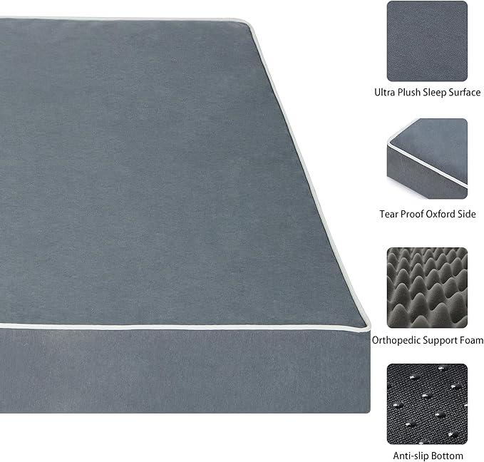 Dog Bed Mats for Large Dogs - Orthopedic Dog Pet Bed Thick Egg Foam Crate, Removable Washable Cover, Non-Slip Bottom Durable Dog Crate Bed Mat (Dark Gray, L(36''x27''x3''))