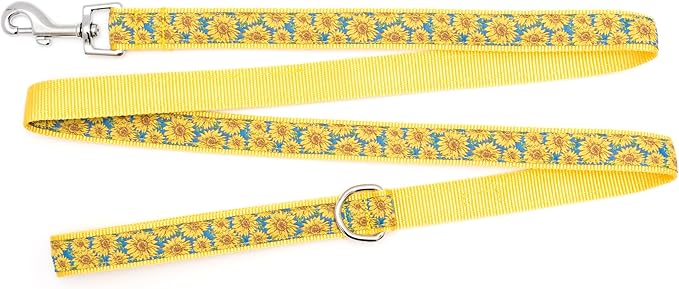 THE WORTHY DOG Stylish Sunflowers Patterned Leash for Dogs, Solid Nickel Plated - Blue/Yellow, Large