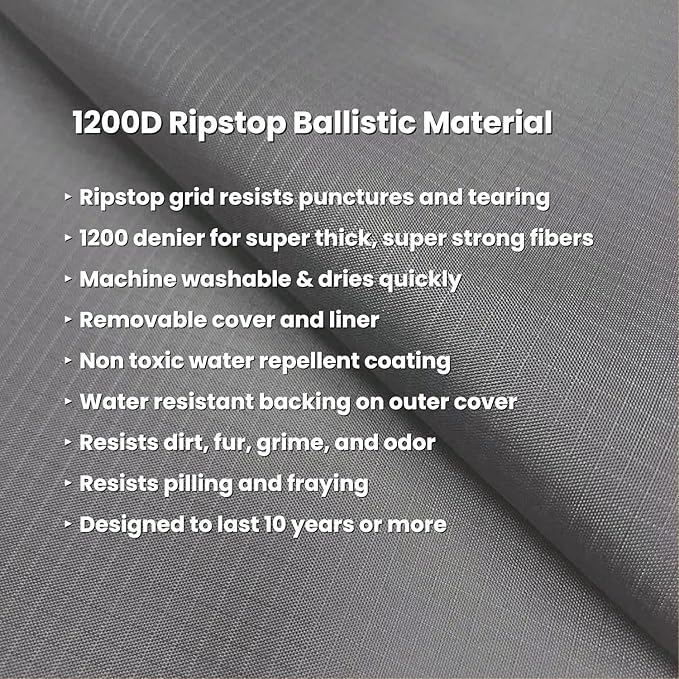 K9 Ballistics Tough Ripstop Orthopedic Rectangle Dog Bed Removable Washable Cover, Solid Orthopedic Foam for Size M Medium Dogs 33"x27", Blue Quartz