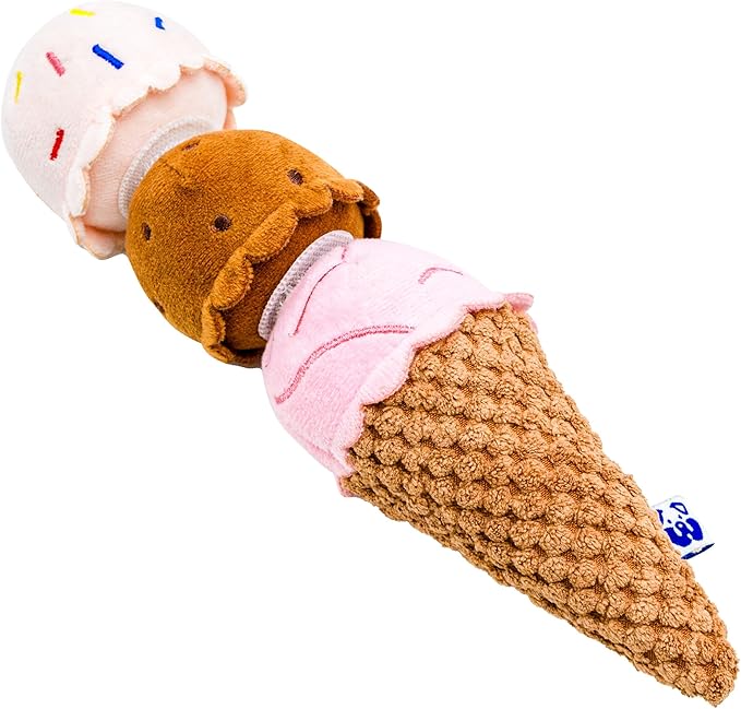 Ice Cream Cone Toy - Plush Interactive Food Shaped Parody Toy with Squeaker - Fetch Cute Chew Toy - Cute Dog Gifts for Favorite Dog Birthday