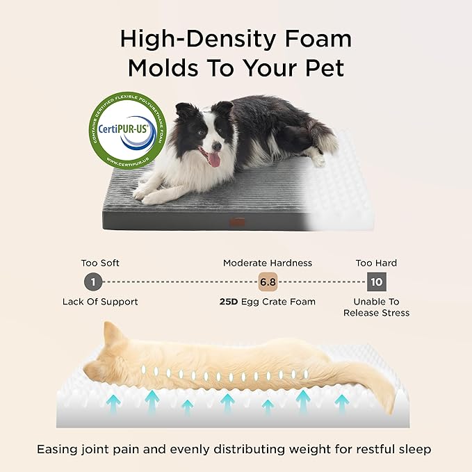 Bedsure ComfyFleece XL Dog Bed for Crate - Extra Large Orthopedic Pet Beds with Removable Washable Cover, NOT Waterproof Egg Crate Foam Mat for Pets Up to 80 lbs, 41"x27"x3.3", Not for Chewers