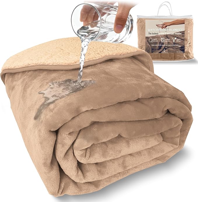 Sacred Weapon Splash Blanket – Plush Deluxe Mattress Protector – VIP Waterproof Fleece Blanket – Boonger Blanket with Moisture Barrier, Stain Proof & Washable – Queen/King Size Beige 80"x80"