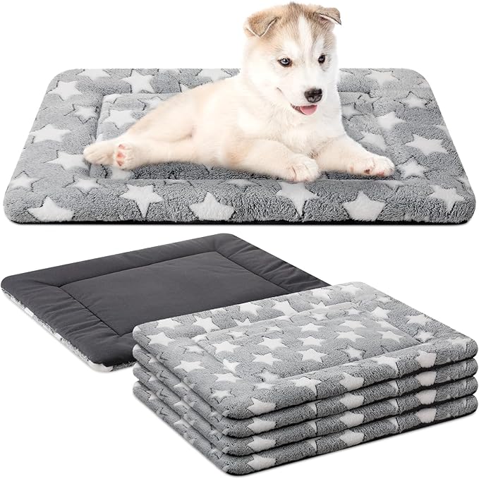 VitalCozy 4 Pcs Dog Crate Pads, Ultra Soft Warm Washable Anti-Slip Kennel Bed Mat for Pets, Reversible, Replaceable, Cozy Cage Liner for Small Medium Large Dogs and Cats(18 x 24 x 1.6 Inch,Gray)