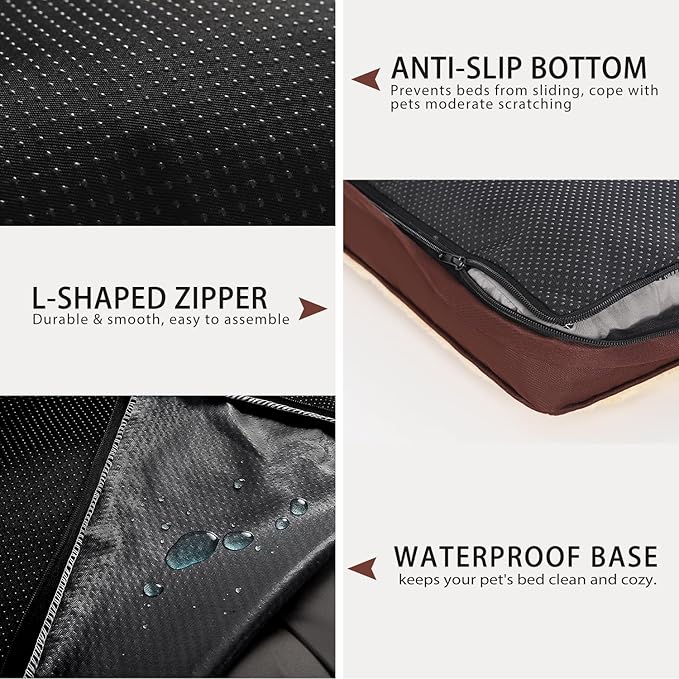 Dog Crate Bed Waterproof Deluxe Plush Dog Beds with Removable Washable Cover Anti-Slip Bottom Pet Sleeping Mattress for Large, Medium, Jumbo, Small Dogs, 23 x 17 inch, Brown