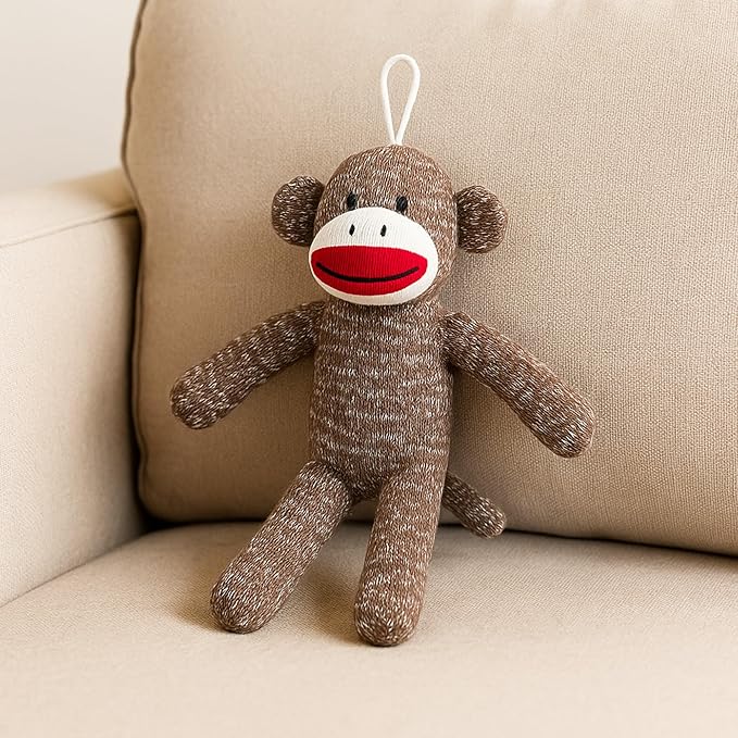 Cozy Buddy Sock Monkey Dog Toy – Soft Plush Dog Toy with Squeaker, Polyester Fiber, Cuddly Sock Monkey for Light Chewing. (Pack of 2)