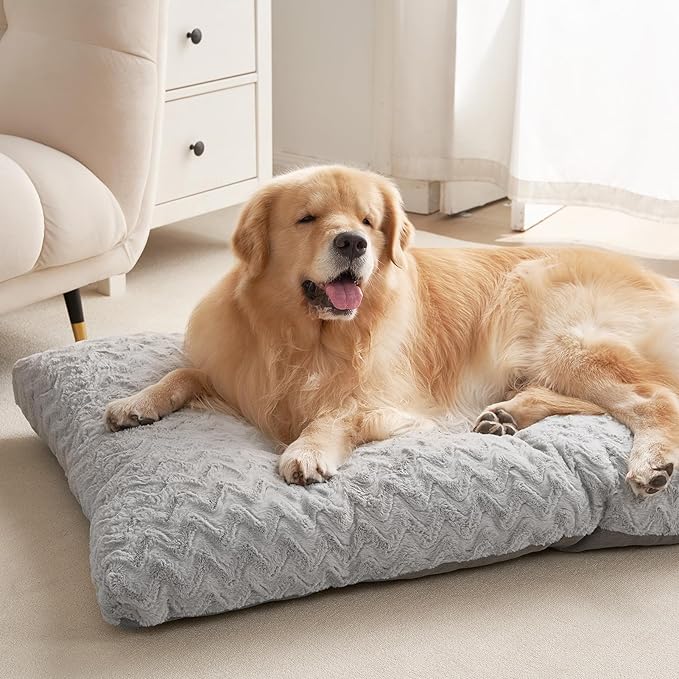 EHEYCIGA Washable XL Dog Bed for Crate 41x27 Inch, Reversible Kennel Pad for Extra Large Dogs Weight Up to 75 lbs, Plush and Comfy Pet Sleeping Mat, Grey