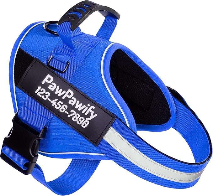 PawPawify Personalized No Pull Dog Harness with 2 Custom Name & Phone Patches, Reflective Breathable Pet Vest for Walking Training, Adjustable Heavy Duty Service Dog Vest for Small Medium Large Dogs