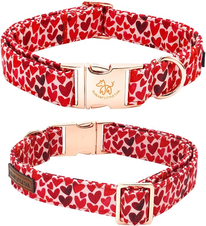 Elegant little tail Valentine's Dog Collar, Cute Red Heart Pet Collars with Bow for Small Dogs, Female or Male Adjustable Cotton Pet Collars Holiday Puppy Collar for Small Medium Large Dogs