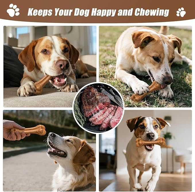 SCHITEC Dog Bone Chew Toys for Small Dogs & Puppies, Beef Flavor Teething Toy, Durable Dog Toys for Aggressive Chewers, Teeth Cleaning, 2Pcs