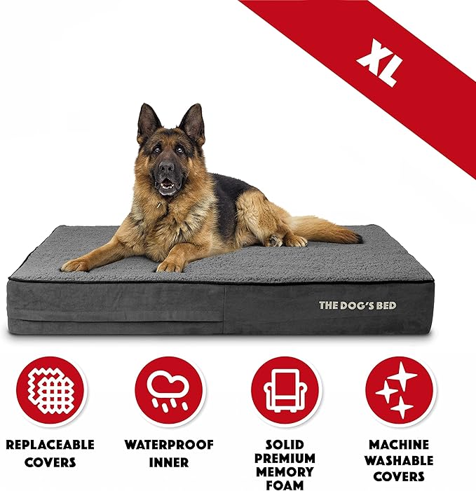 The Dog’s Bed Orthopedic Memory Foam Dog Bed Mattress, Plush Fabric, Grey Plush, XL, 6-Inch