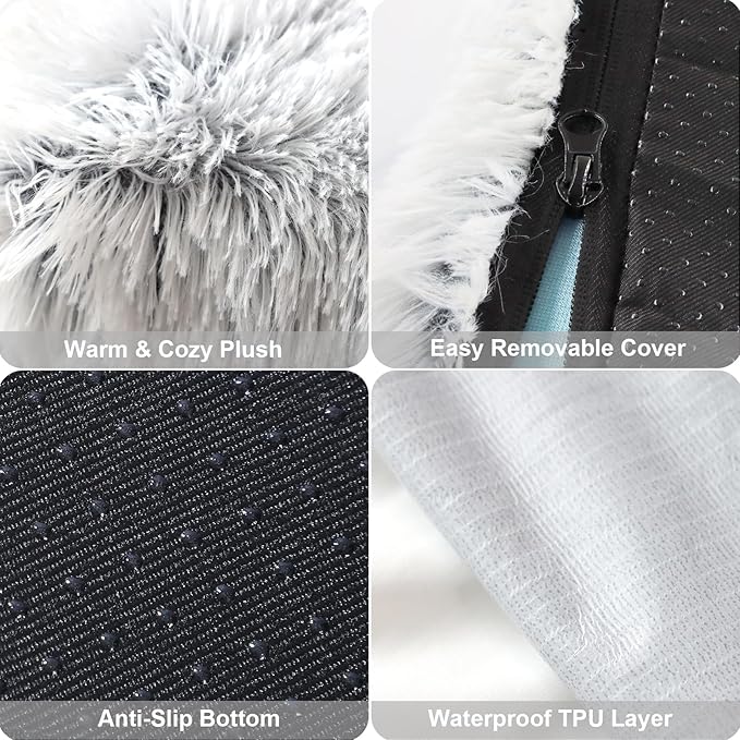 Orthopedic Dog Bed for Large Dogs, Dual-Layer Memory & Egg-Crate Foam, Washable Warm Winter Plush Cover, Waterproof Liner, Non-Slip Bottom, Crate/Kennel Pad, 41 x 27 Inch, Gray