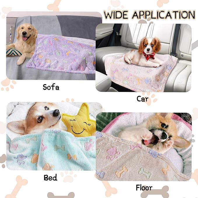 Rezutan Dog Blankets Throw 3 Pack for Large Medium Pet Cat Soft Fuzzy Blankets Washable,Reversible Paw Print for Dog Kennels-Beds, Sofas, Furniture Protection,41 x 31 inch, Purple/Green/Brown