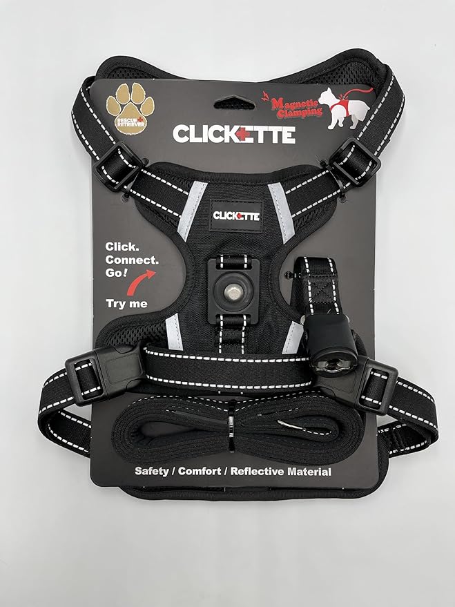 Clickette™ Magnetic Locking Harness and Leash (Black, Medium)