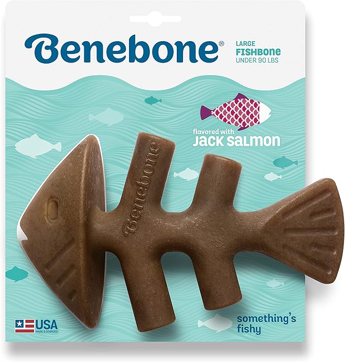 Benebone Fishbone Durable Dog Chew Toy for Aggressive Chewers, Real Fish, Made in USA, Large & Wishbone Durable Dog Chew Toy for Aggressive Chewers, Real Peanut, Made in USA, Large