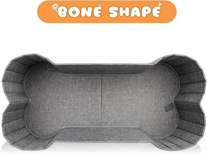 Lukeline Large Dog Toy Basket, Bone Shape Dog Toy Storage Box, Foldable Fabric Storage Bin for Pet toys and Pet Supplies, 26.4 * 12.6 * 9.5 Inches (2 Pack-Grey)